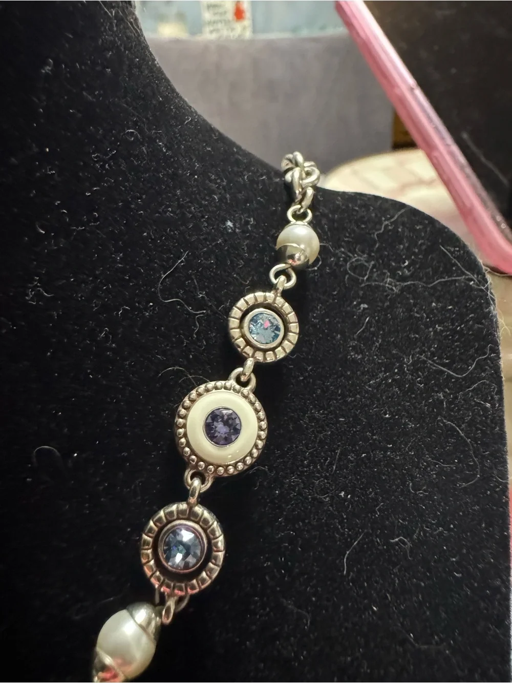 Brighton Vintage-Inspired Gold Tone Necklace with Purple Center Pendant